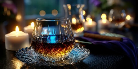 Sipping a rich whiskey near soft candlelight creates a warm and inviting atmosphere for relaxation and reflection