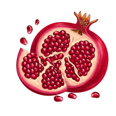 A Vibrant Pomegranate Juicy Seeds and Crimson Hues isolated on transparent background