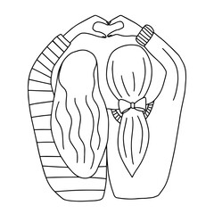 Women show their hearts with their hands behind their backs hand drawn vector sketch