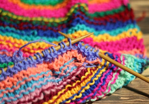 Knitting in process multicolor thing and needles handmade craft gobby photo 