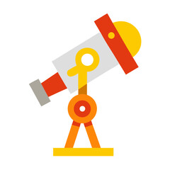 Colorful telescope in flat design with orange and yellow accents  