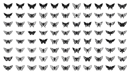 Collection of black and white butterfly silhouettes