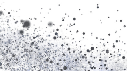Grey particles on white background. Abstract, science, technology, energy.