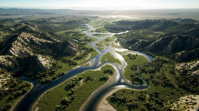 A River Splitting into a Delta to Symbolize Diversified Income Streams
