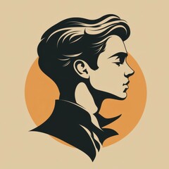 Profile silhouette of a young man against a vibrant orange backdrop with a modern artistic style