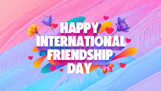 Photo of happy international friendship day with colorful abstract background and flowers
