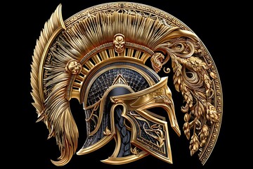 Golden spartan warrior helmet with intricate carvings high resolution photos