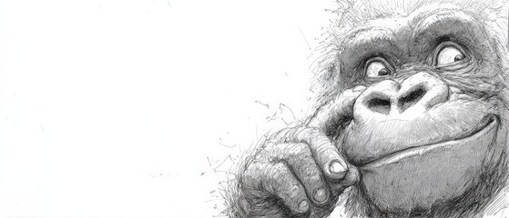 Funny Gorilla Sketch Showcasing Humor and Expression on a Simple White Background