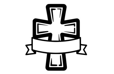 Blank banner on a gothic cross icon ideal for custom text, vintage logos or funeral announcements