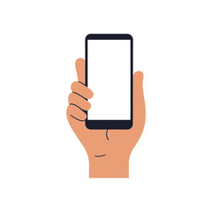Hand holding smartphone with blank screen

