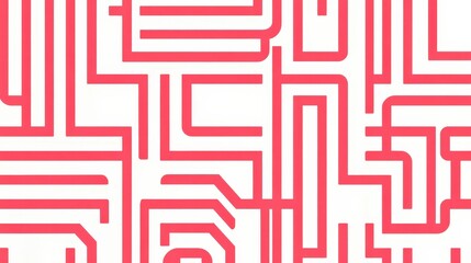 Colorful Pink and Red Maze-Like Lines Create an Abstract Pattern With Distinct Shapes Against a White Background