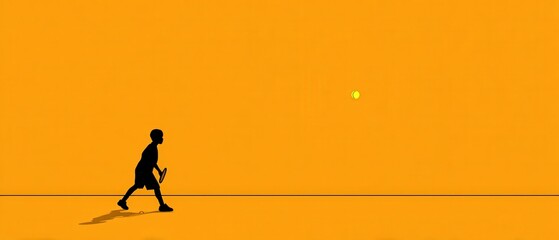 Tennis Player Prepares to Hit a Yellow Ball Against a Minimalist Orange Backdrop