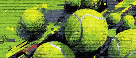 Dynamic Movement of Tennis Balls Illustrated on a Vibrant Mural