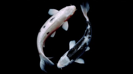 Two Koi Fish Gracefully Entwined in a Yin Yang Formation Showcasing Harmony and Balance in a Striking 4k Realism View