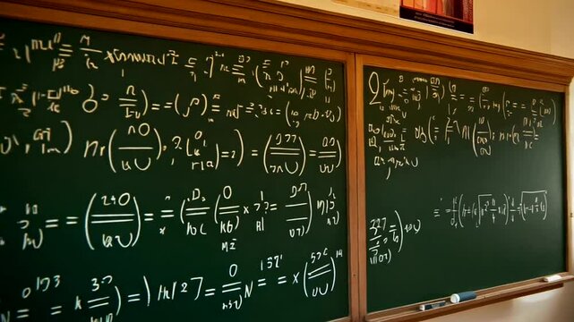 Mathematical equation on a chalkboard