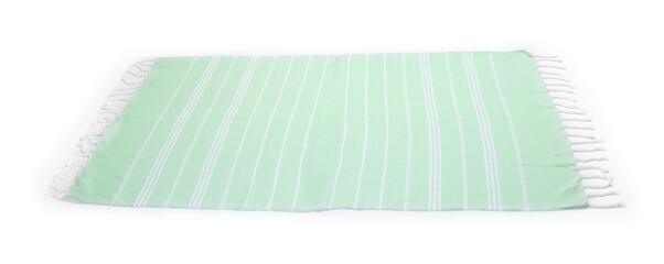 One green beach towel isolated on white