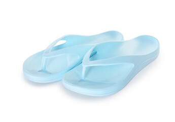 Blue flip-flops isolated on white. Beach accessory