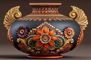 Intricately designed pottery with embossed floral motifs high resolution picture