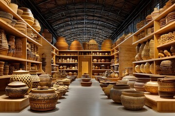 Large handcrafted clay baskets in storage hall high resolution picture