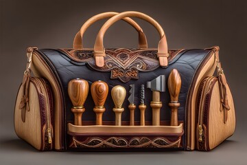 Leather craftsman tool bag presentation set high resolution photos