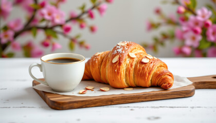realistic images of almond croissant with inner half, full body