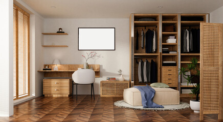 Interior design showcasing modern wellness workspace with natural elements. 3D render illustration