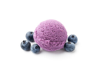 Tasty sorbet with blueberries isolated on white