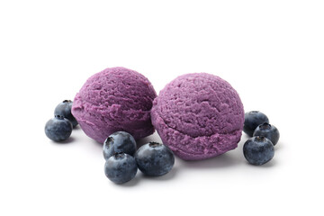 Tasty sorbet with blueberries isolated on white
