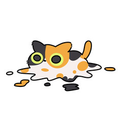 Funny calico cat melting vector illustration 