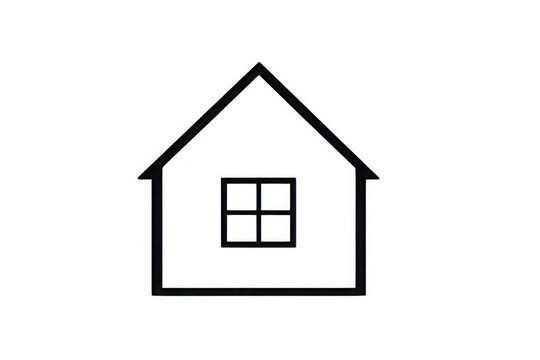 Simple outline of a house with a window on a white background drawing