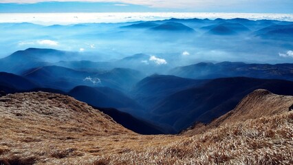 panorama from the Parma Apennines with sea of ​​clouds  
