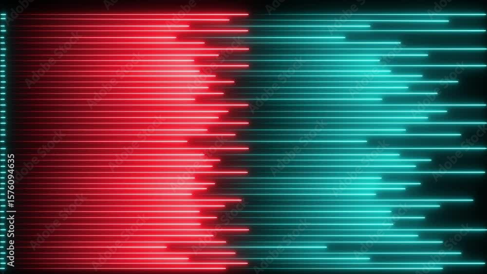 Poster abstract background with horizontal neon lines animation isolated on black background