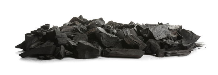 Pieces of black coals isolated on white