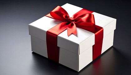 Obraz premium White gift box with red ribbon bow