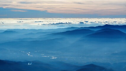 panorama from the Parma Apennines with sea of ​​clouds  