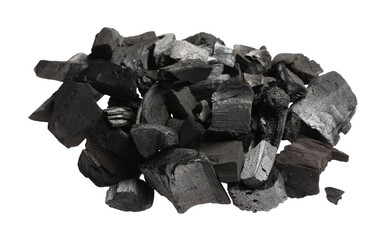 Pieces of black coals isolated on white