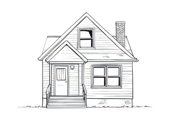 Illustration of a small house with chimney and front porch on white background