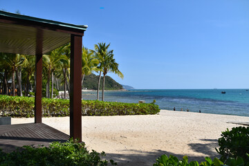 The pristine beach and blue sea at Xiaodonghai near Sanya