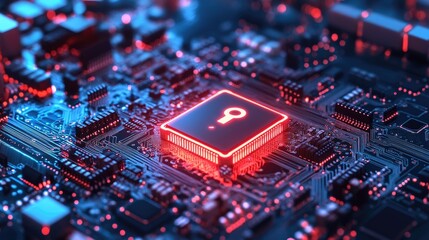 Obraz premium Close-up view of a glowing key icon on a circuit board.
