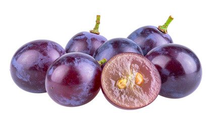 Fototapeta premium Fresh Purple Grapes on Stem - Transparent Background PNG