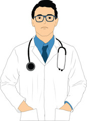 doctor with stethoscope. hand drawn cartoon style drawing