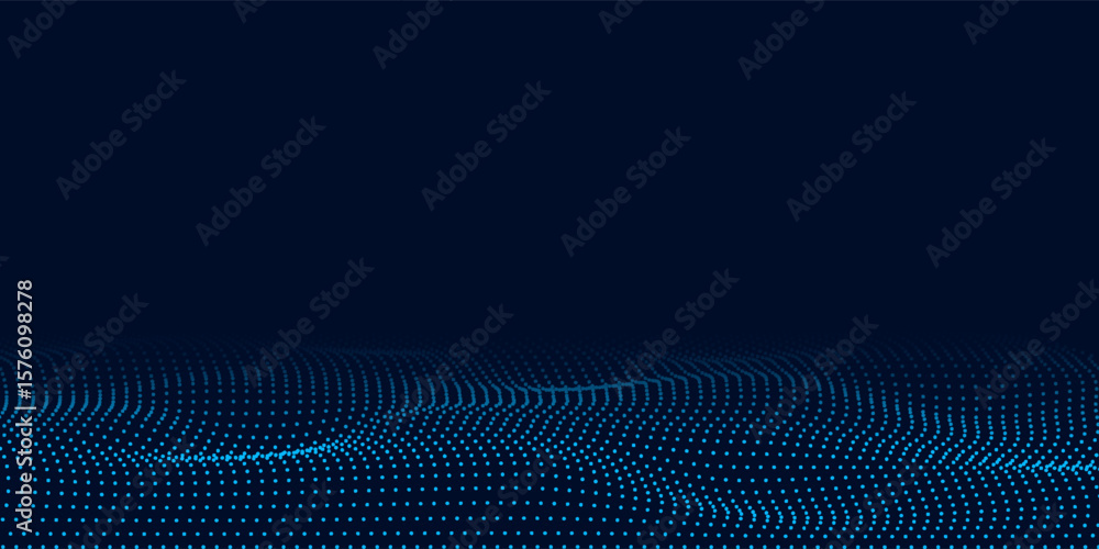 Poster abstract wave with moving dots. flow of particles. vector cyber technology illustration.