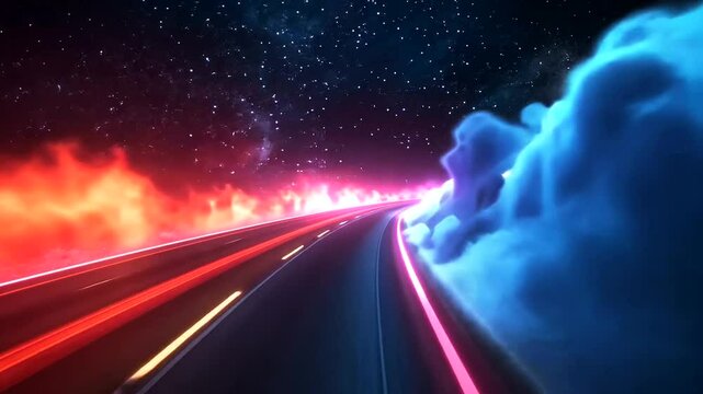 Futuristic Neon Road Trip Through a Vibrant Galaxy, Driving into the Unknown Cosmic Journey