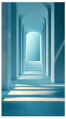 Fototapeta premium Hallway with Arches and Steps Leading to Light