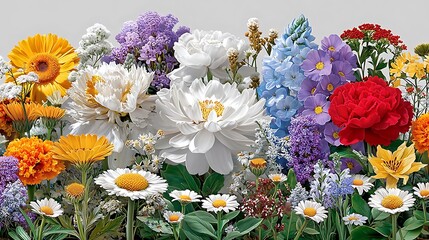 Fototapeta premium Vibrant Floral Arrangement with Varied Colors and Textures Perfect for Spring and Summer Themes