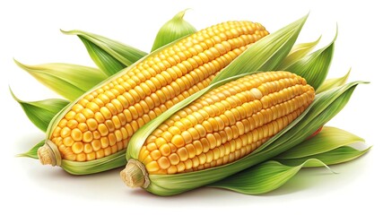 Two ears of fresh corn on the cob isolated on white