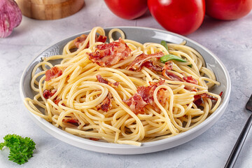 Italian pasta spaghetti with bacon