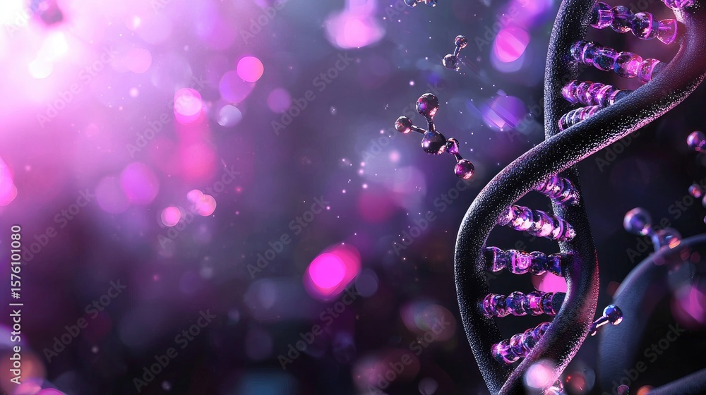 Poster vibrant abstract visualization of dna structure with molecular elements