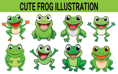 Fototapeta premium Collection of cute cartoon frogs with different poses and expressions