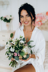 bride young girl in lingerie in the morning in the room